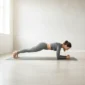 Persoană care execută un exercițiu de plank pentru întărirea musculaturii core.