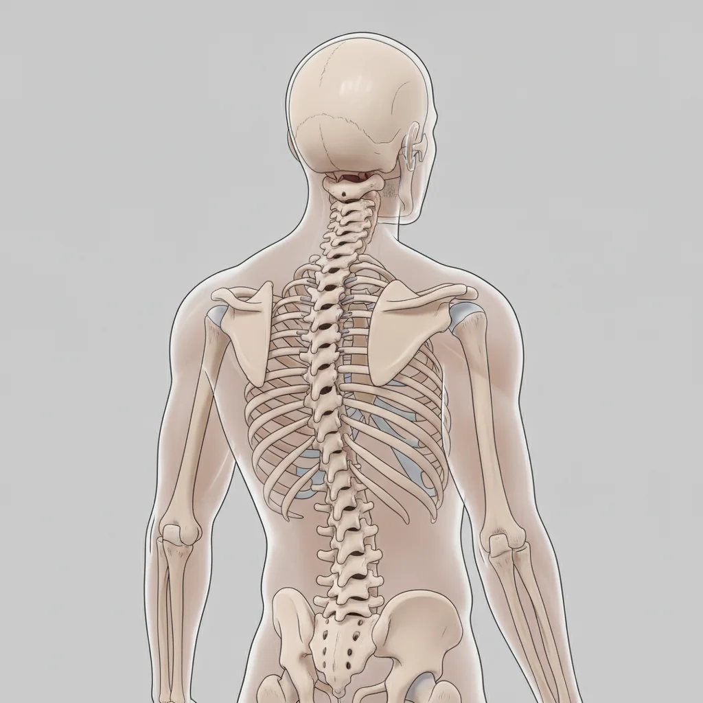 Spatele unui adult cu o ușoară curbură laterală a coloanei vertebrale, ilustrând scolioza.