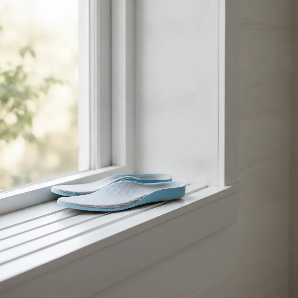 Talonete ortopedice lăsate la uscat la aer pe un pervaz bine ventilat.