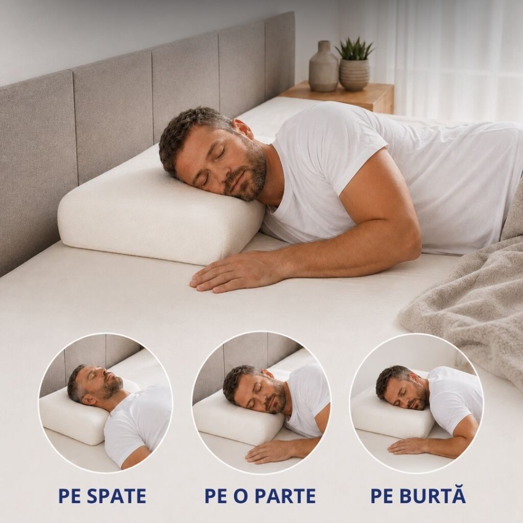Susținerea gâtului în toate pozițiile de somn pe perna Memory