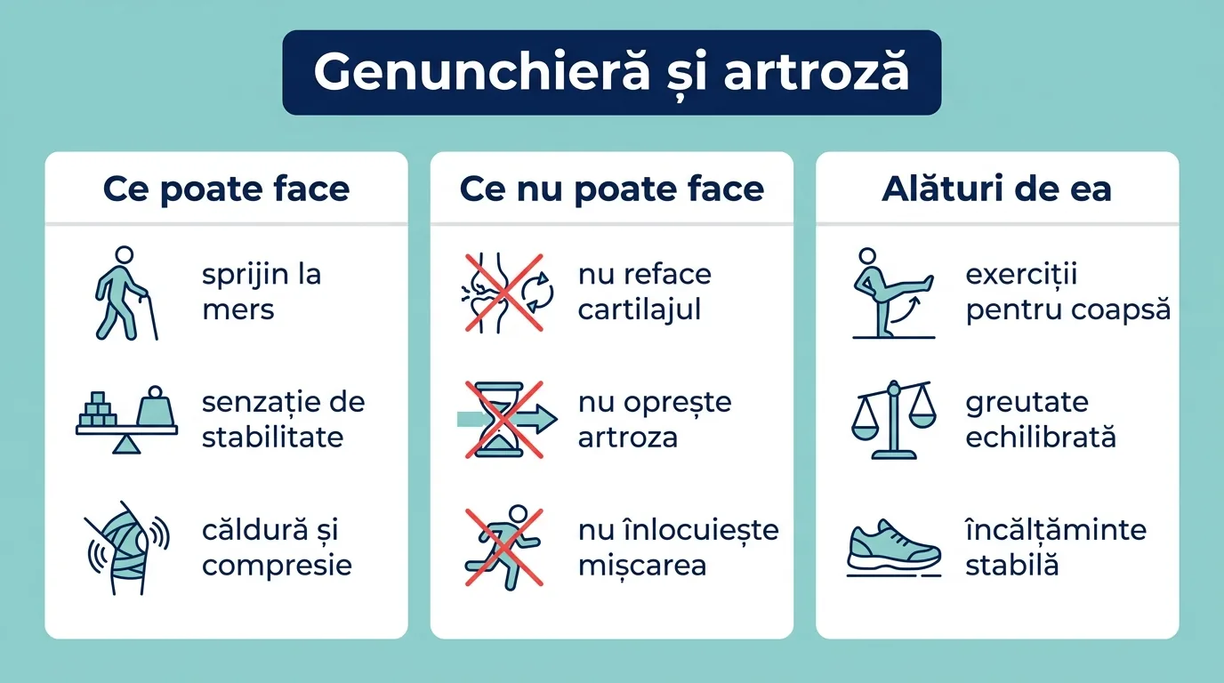 Infografic despre ce poate și ce nu poate face genunchiera în gonartroză